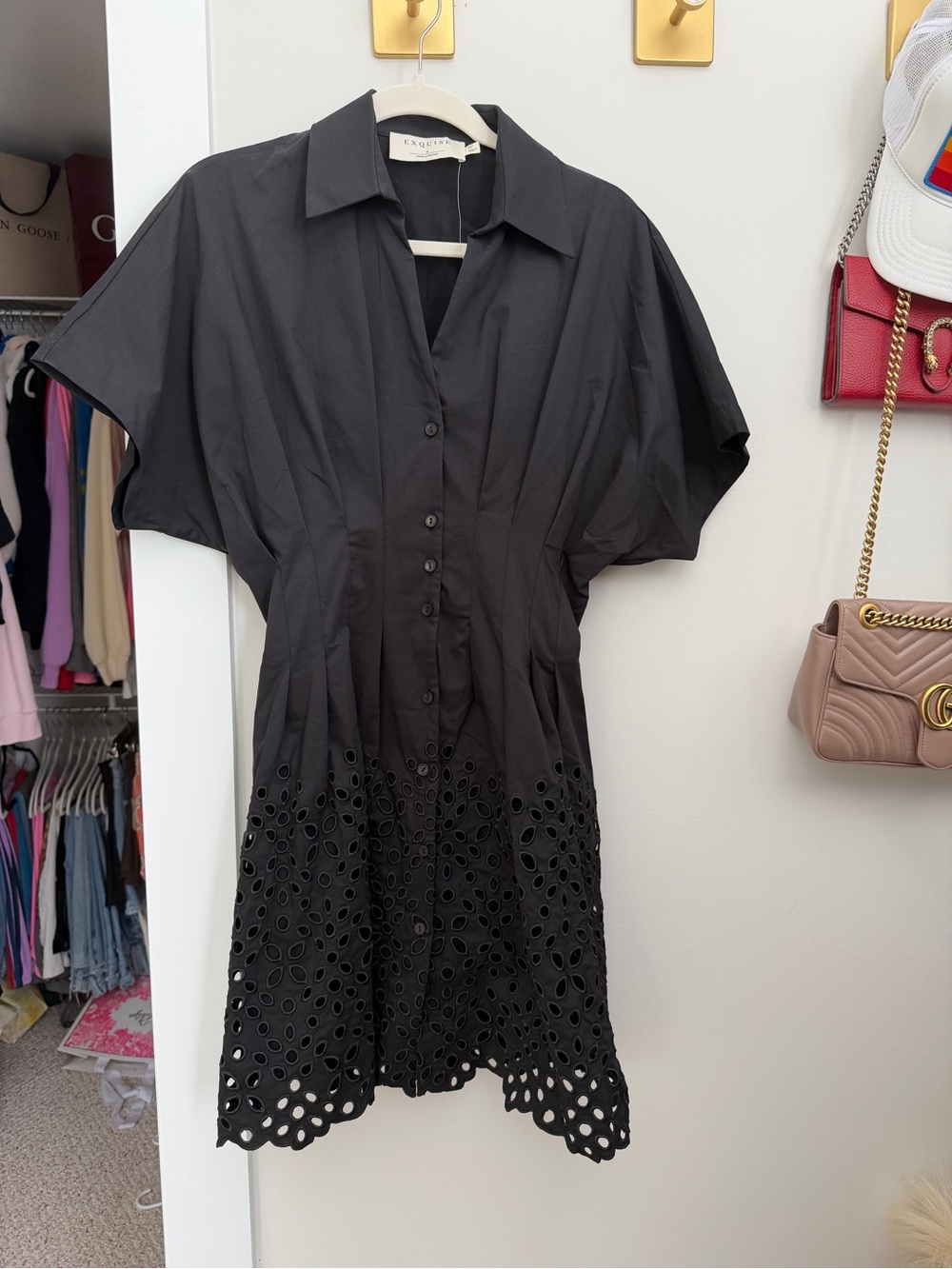NWT Anthropologie Black Button-Front Eyelet-Hem Shirt Dress